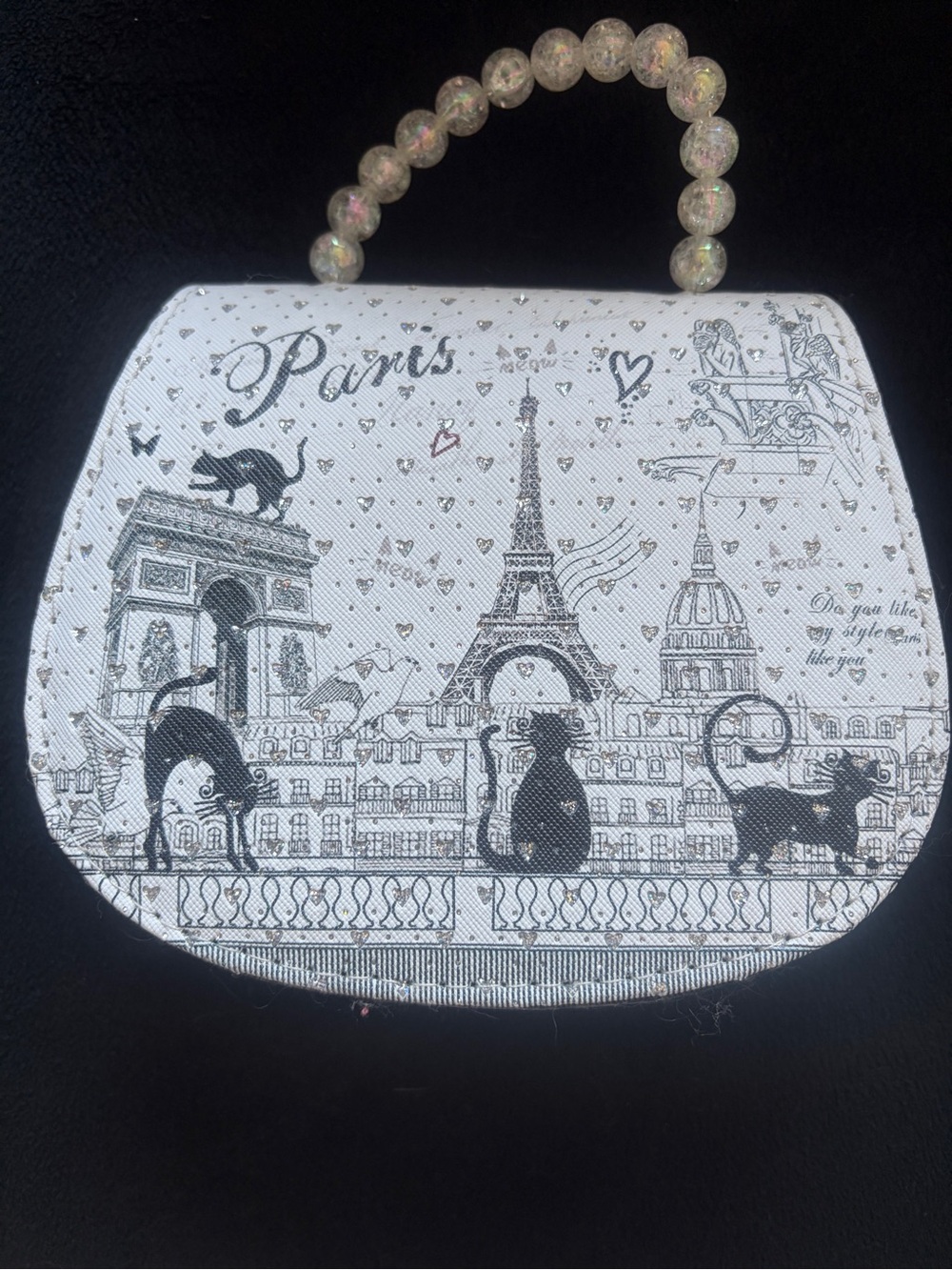 Paris Cat Print White Purse
